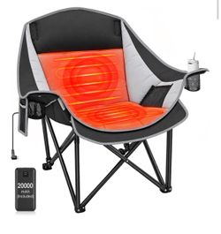 Heated Camping Chair with 20000mAh Battery - Heavy Duty Padded Comfy Warm Oversized XL Camping Chairs for Adults With 3 Heat Levels, Side Pocket, Cup 