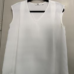 Women's White Medium Flowly V-Neck Short-Sleeve Tunic Blouse Uniqlo