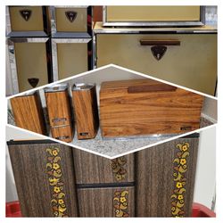 Vintage kitchen canisters bread box foil box sets