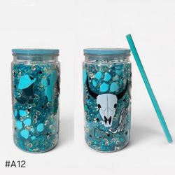 Western Teal Snow Globe Tumbler Cup 16oz Acrylic Plastic