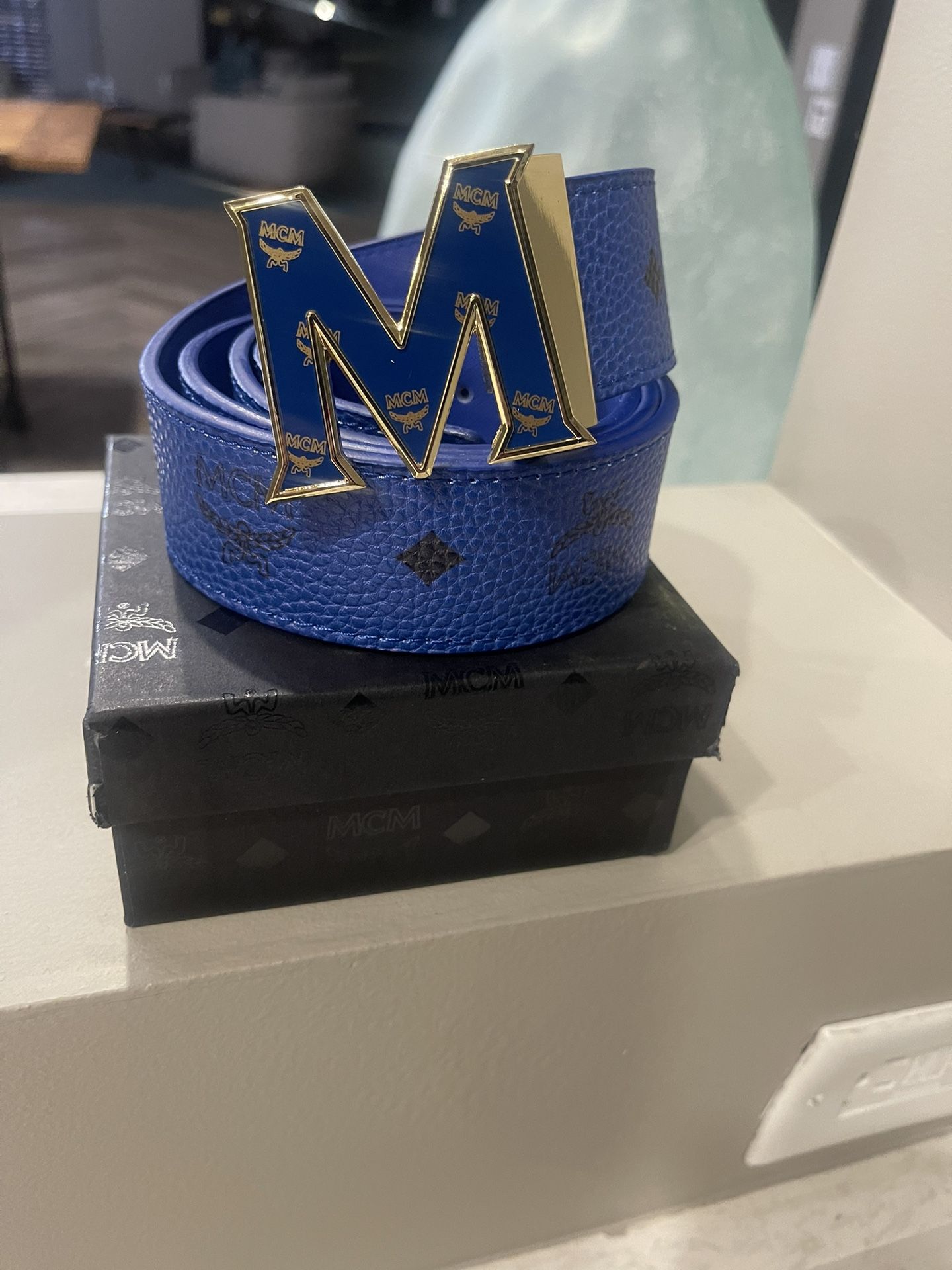 MCM Blue Leather Belt