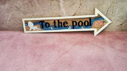 To the Pool wood sign to hang up with 2 hanging brackets on back of all wood Summer  Pool sign 
