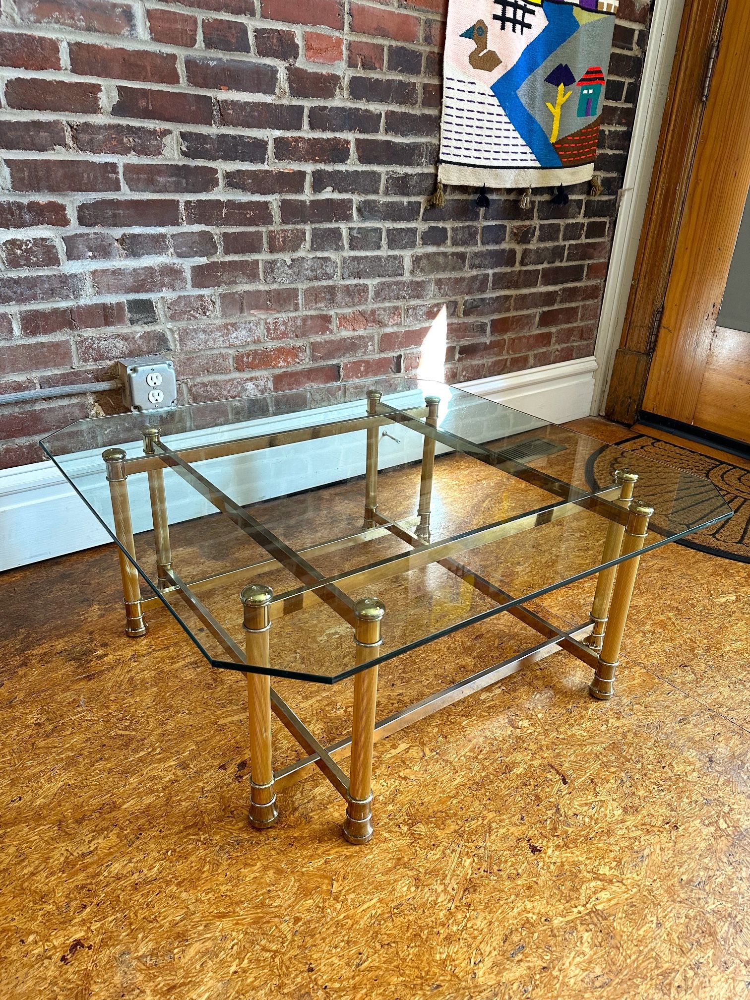 Vintage Glass & Faux Brass Coffee Table Hollywood Regency MCM