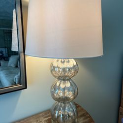 Pair of Mercury Glass Lamps w/Silk Shades in VG Condition 28h Smoke and pet free household.
