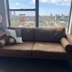 $250- sofa & loveseat set - brown tan camel faux leather