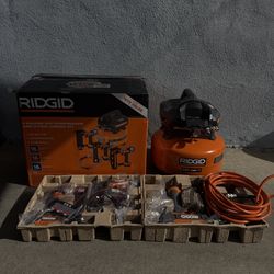 RIDGID 6 Gal. 150 PSI Electric Air Compressor with 25 ft. Hose, $299.00 $269.10 18GA Brad Nailer, 16GA Finish Nailer and 18GA Finish Stapler