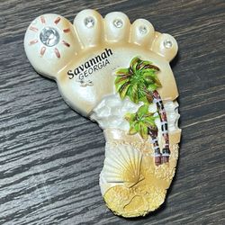 Savannah Georgia Beach Palm Tree Sea Shell Sand Diamond Sun Vacation Foot Magnet