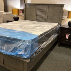 Full Size Bed Frame With Refurbished Mattress Set 