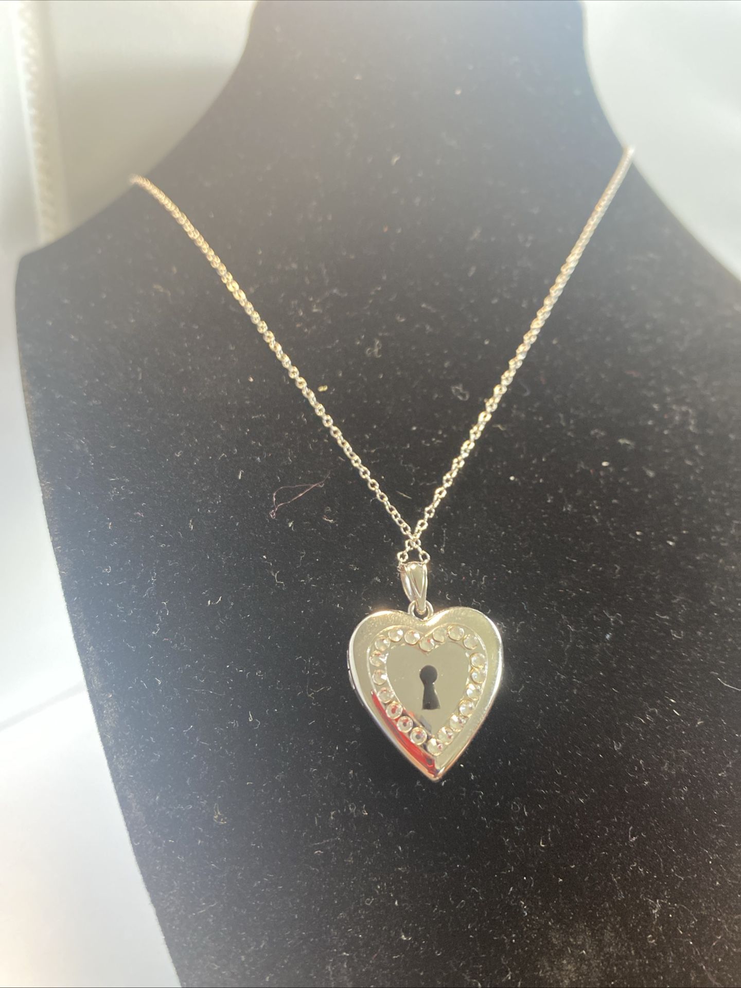 Sterling Silver 925 Heart With Swarovski Locket Pendant . Necklace