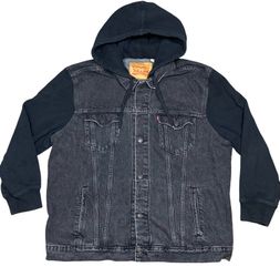 Levi's Hybrid Hooded Trucker Jacket Sweater Mens 3XL Black Denim Jean