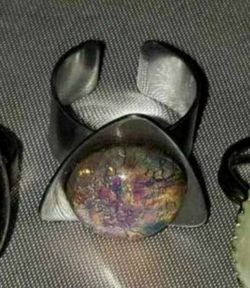 VINTAGE UNIQUE SILVER METAL ADJUSTABLE OPAL RING