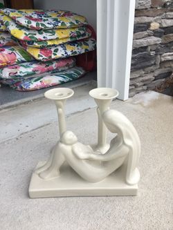 Statue & matching candle holders sticks