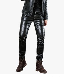 Men's Black Slim Fit Soft PU Faux Leather Biker