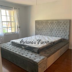 New Grey Velvet With Storage Queen Size
