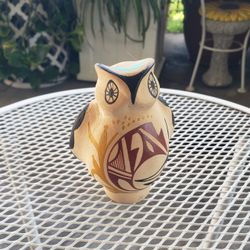 Vintage Hand Painted Native American Pottery Owl