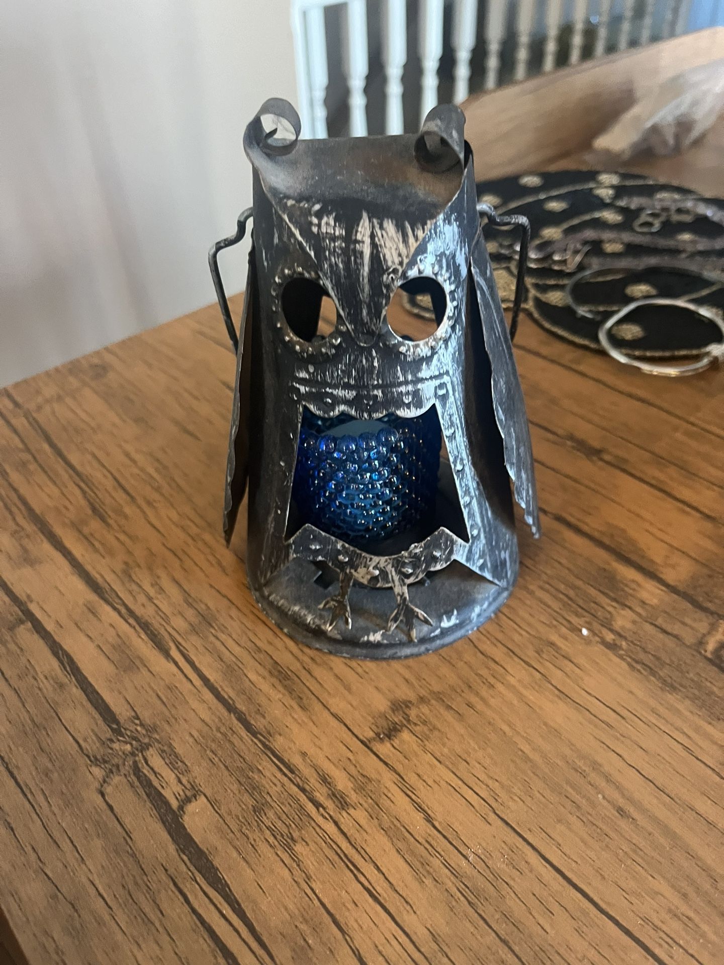 Owl Vintage Metal Tin Lantern, Light Candle Holder.
