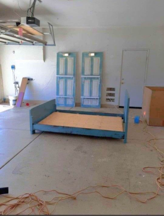 Bedroom Set Bed Frame With Side Rack Size Full And Two Door Shelf Light Up Solid Wood $100 For The Set Price Is Firm 