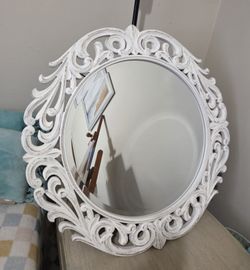 Beautiful Bevel Mirror Country White Wood Filigree Design 