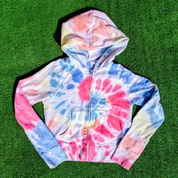SO Hoodie Girls Small Multicolor Pastel Tie Dye Fleece Zip-Up Front Pocket EUC