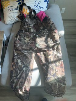 Camo Hunting Bib Overalls with Pink Lining