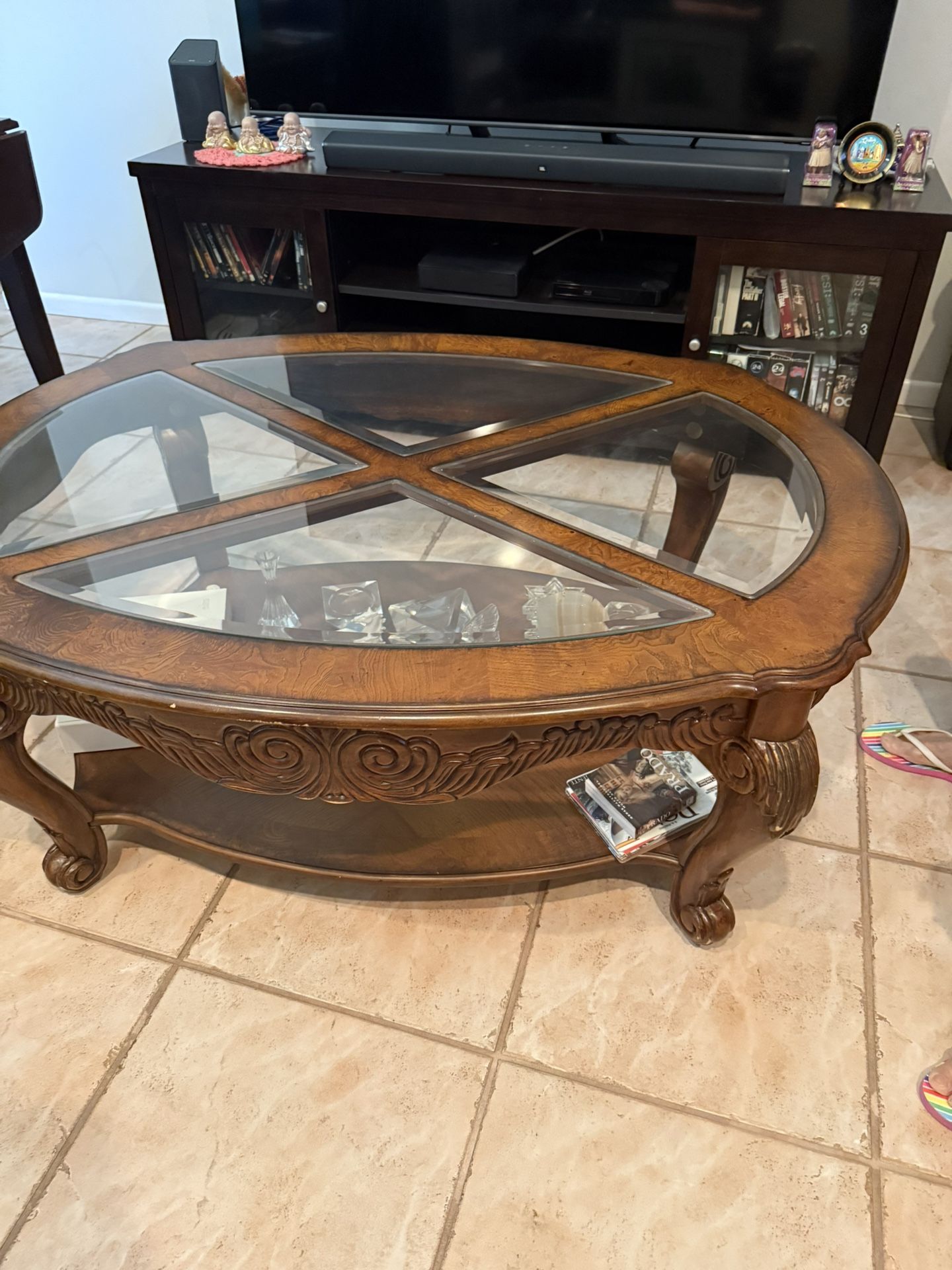 Glass Top Coffee Table, With Two Side Tables