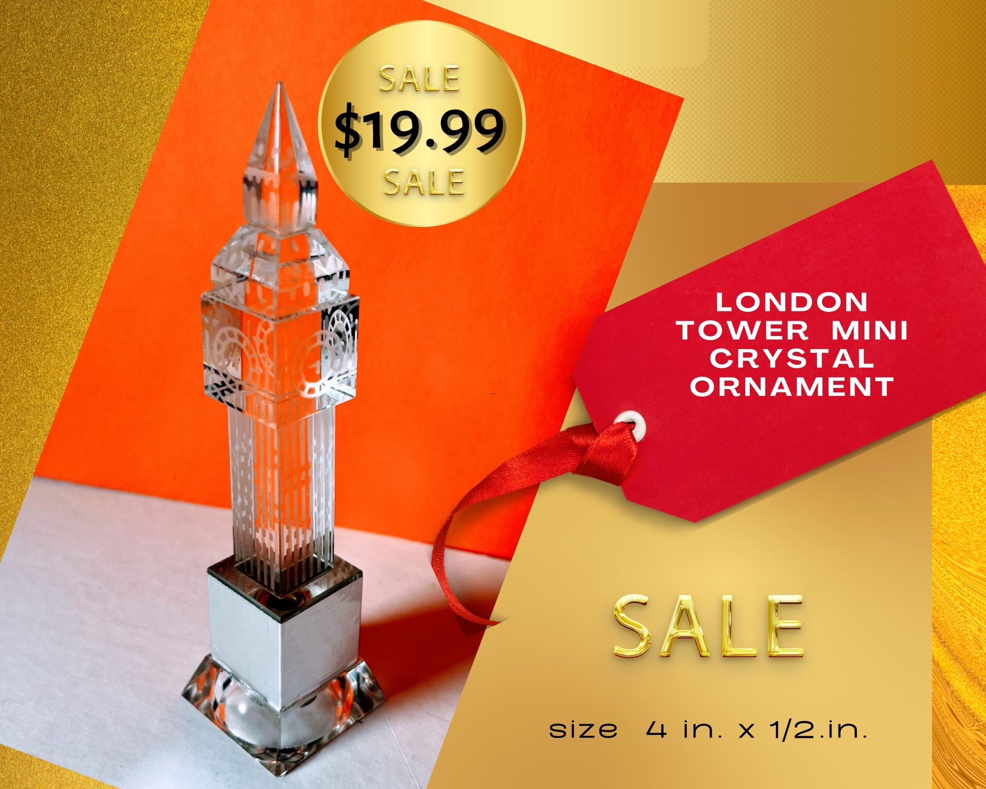 Mini Crystal London Tower . Size 4 In X 1/2 In.