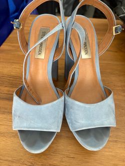 Steve Madden Light Blue Suede Block Heels – Ankle Strap Sandals