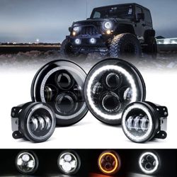 7" LED Headlights + 4"fog lights Combo Kits for 1(contact info removed) Jeep Wrangler TJ LJ JK JKU