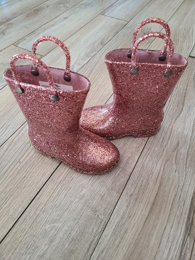 Kids Glitter Rain Boot - Rose Gold, Size 7