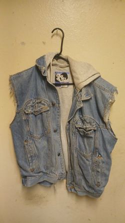Calvin Klein 1990s Sleeveless Hoodie Denim Jean Jacket -