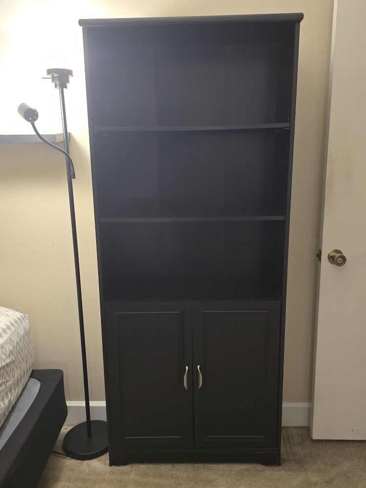 Black Bookshelf W/ Cabinet & Shelves