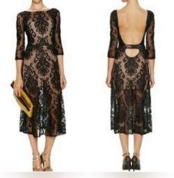 For Love & Lemons Black Lace Midi Dress with Open Back