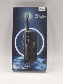 Rtauys Sonic Electric Toothbrush 8 Brush Heads Travel Case 5 Modes Black NEW