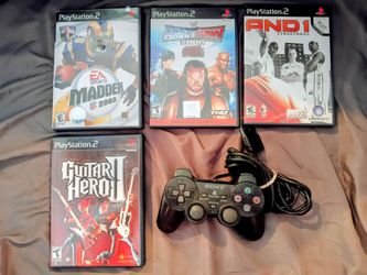 Play Station 2 Games(Madden,wwe, and,guitar hero),and Sony PlayStation 2 DualShock 2 controller(SCPH-10010 model)
