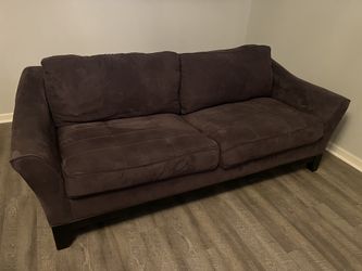 Cindy Crawford Rooms To Go Suede Slate Gray Sofa & Loveseat– Gently Used, Great Price