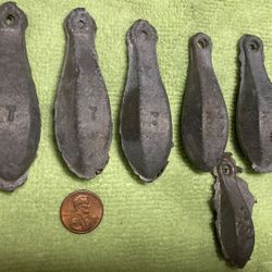 Fishing Weights- Sinkers- Vintage Lead- Bullet Weights - Set Of 7! **NEW**