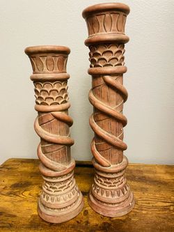 Vintage Austin Productions 20" & 18" Tuscan Column Pillar Candle Holders - Pair