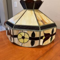 Vintage Stained Leaded Glass Shade 12”H Approximately 17”L