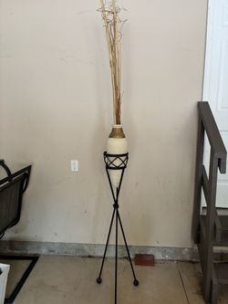 Decorative Floor Vase with Wrought Iron Stand