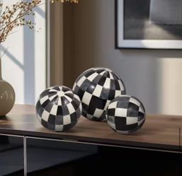 Black 6 in. x 6 in. Resin Checkered Orbs (Set of 3