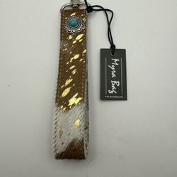 Myra Bag “Concho Delight “Key Fob S-10832 NWT 1.25” X 7” Hairon Brown  & White