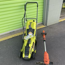 Ryobi Corded Electric Mower W Black And Decker Electric Weedeater Both Like New 