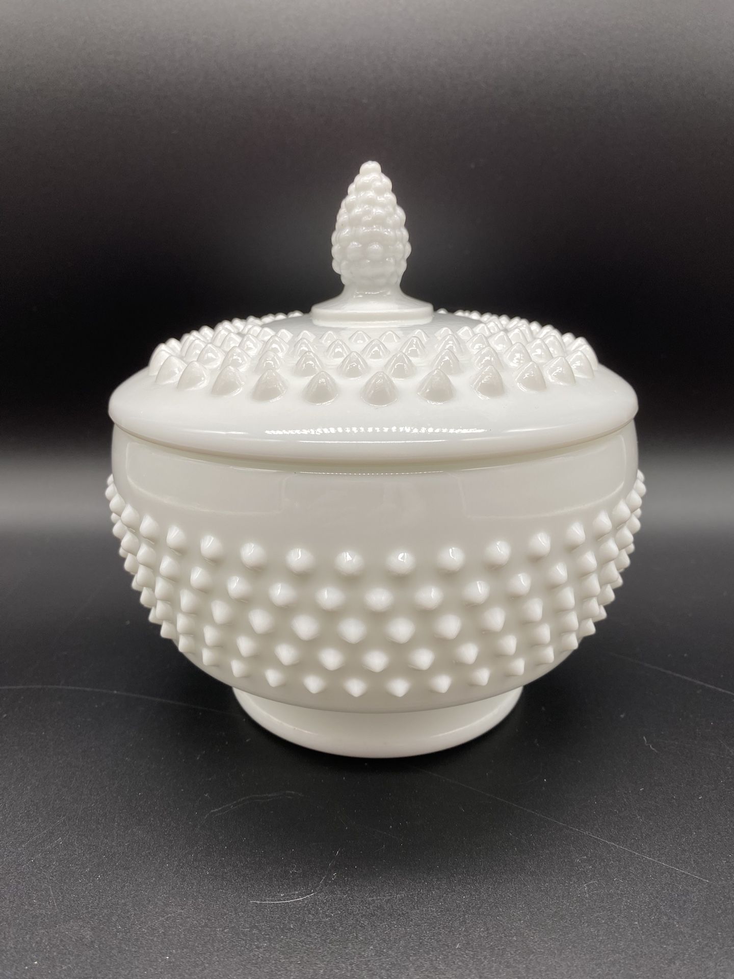 Vintage Hobnail Pedestal Milk Glass Lidded Dish