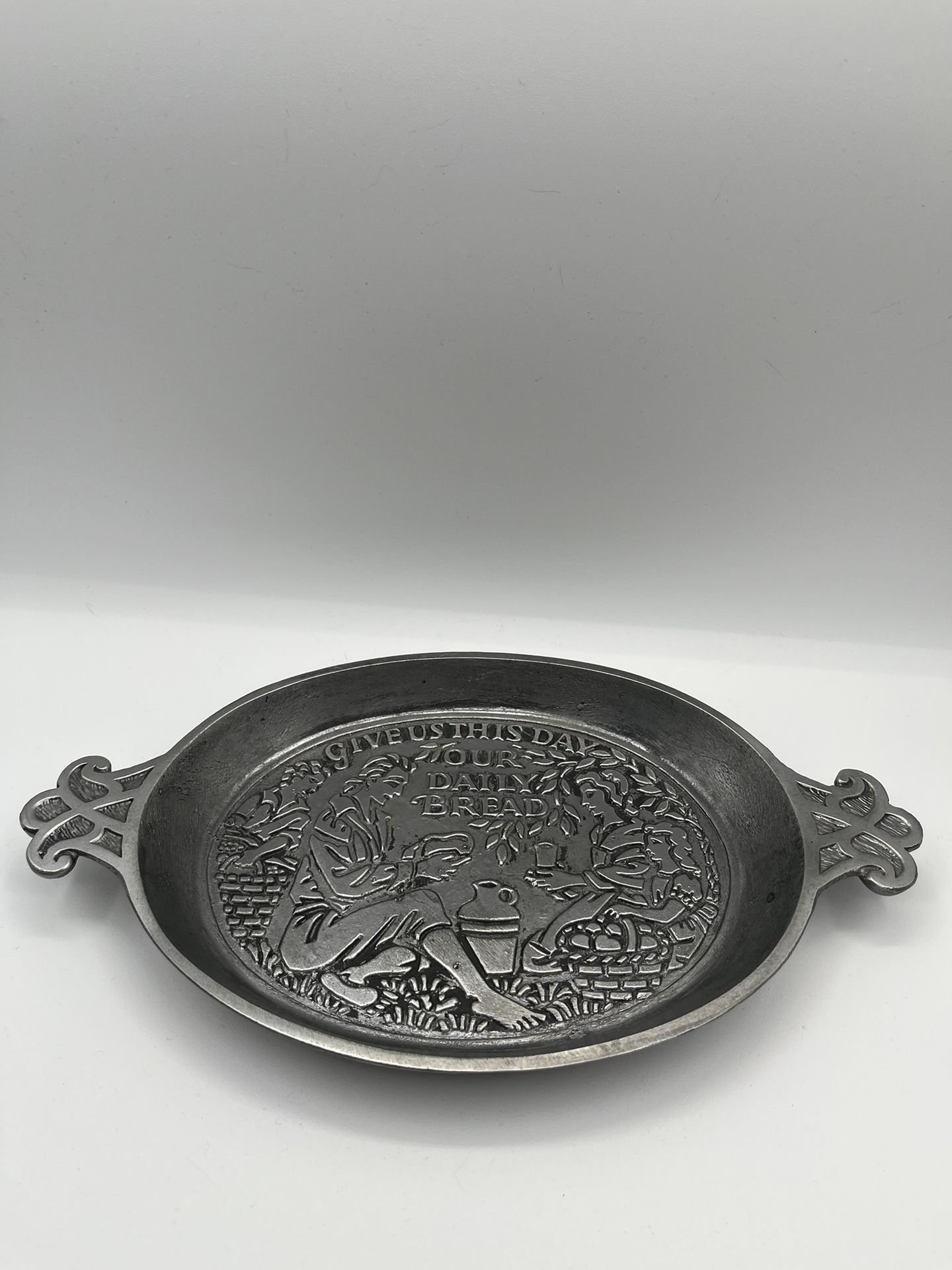 Vintage Pewter Bread Plate “ Give This Day Our Daily Bread”- PhilaHouse Made In Israel