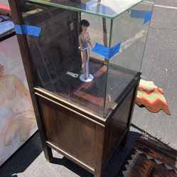 Antique Square Mahogany Display Cabinet Glass 3 Sides & Storage Below