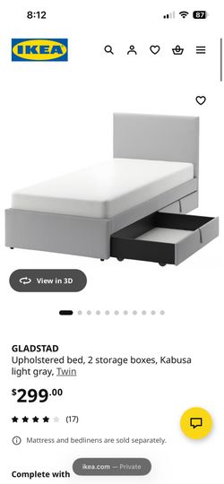 IKEA GLADSTAD Twin Upholstered Bed Frame + Mattress – Like New
