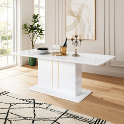 QUINBY 81“ High Gloss White Extendable Dining Table Pedestal Base