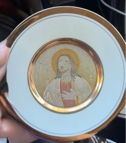 Religious Decorative Plate with Gold Trim