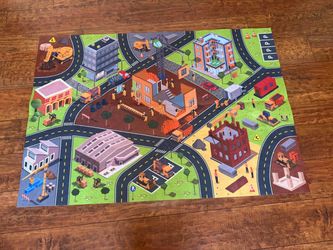 Construction theme rug with trucks set