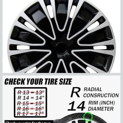 Hubcap Wheel Cover Replacement R14 Hub Caps Universal-Fit Steel Wheel Rim Cover ABS Material Exterior Accessories for Car Truck SUV -Set of 4（14-inch，